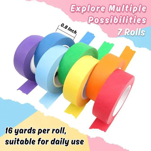 Alt view image 2 of 7 - 7 Rolls Colored Masking Tape0.8" x 16 Yards for Arts and DIY | Colorful Painters Tape for School CraftsPaper Tape for DIY ProjectsVersatile Tape of All Ages, Home & Office Use