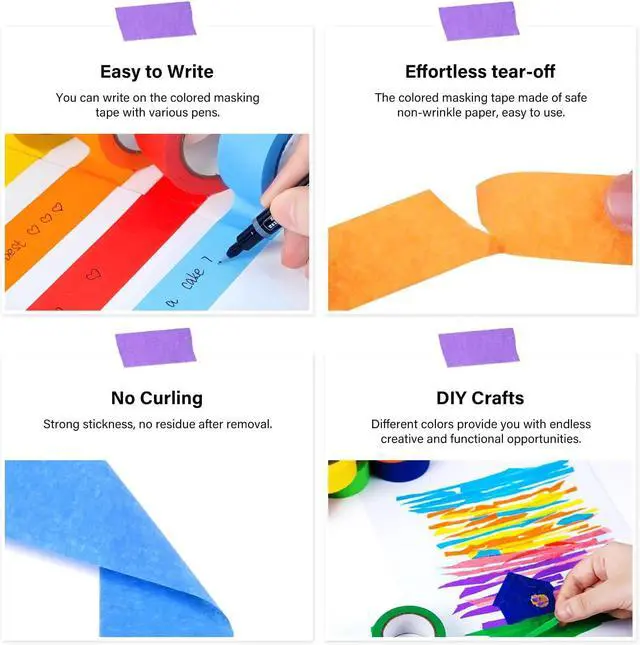 Alt view image 5 of 7 - 7 Rolls Colored Masking Tape0.8" x 16 Yards for Arts and DIY | Colorful Painters Tape for School CraftsPaper Tape for DIY ProjectsVersatile Tape of All Ages, Home & Office Use