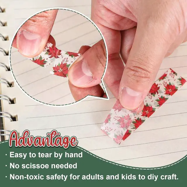 Alt view image 3 of 7 - Whaline 12 Rolls Christmas Floral Washi Tape Xmas Watercolor Berry Holly Leaves Pine Cones Elk Bell Plants Masking Tape Winter Holiday Decorative Tape for Scrapbook Journal DIY Craft Gift Wrapping