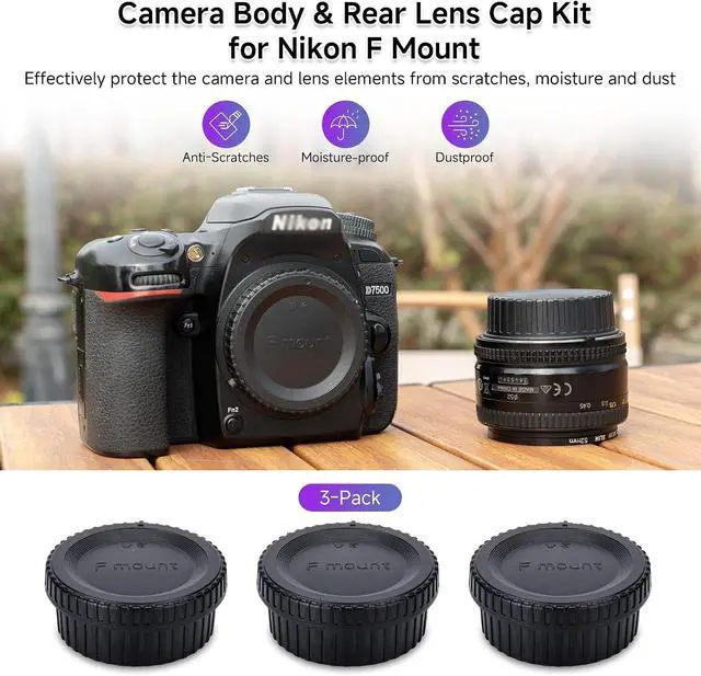 Alt view image 2 of 6 - JJC Body Cap & Rear Lens Cap Cover for Nikon F Mount Cameras, 3-Pack | for Nikon D3500 D3400 D3300 D3200 D3100 D3000 D7500 D7200 D7100 D5600 D5500 D5300 D5200 D780 D850 D810 D750 D6 D5 D4s D4