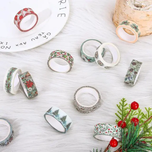 Alt view image 4 of 7 - Whaline 12 Rolls Christmas Floral Washi Tape Xmas Watercolor Berry Holly Leaves Pine Cones Elk Bell Plants Masking Tape Winter Holiday Decorative Tape for Scrapbook Journal DIY Craft Gift Wrapping