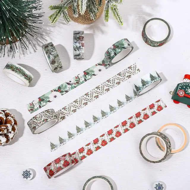 Alt view image 5 of 7 - Whaline 12 Rolls Christmas Floral Washi Tape Xmas Watercolor Berry Holly Leaves Pine Cones Elk Bell Plants Masking Tape Winter Holiday Decorative Tape for Scrapbook Journal DIY Craft Gift Wrapping