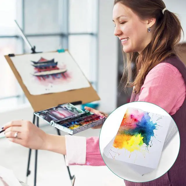 Alt view image 7 of 7 - TecUnite 60 Sheets Watercolor Paper Pad Bulk Art White Cold Press Painting Paper for Artist Watercolorist Drawing(5 x 7 Inch,Cold Press)