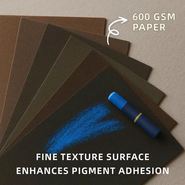 Alt view image 4 of 7 - Somime 5x7 Sanded Pastel Paper Pad, 600gsm 6 Sheets of 6 Assorted Colors | Heavyweight Artist Drawing Paper Pad for Pencils and Soft Oil Charcoal Pastels
