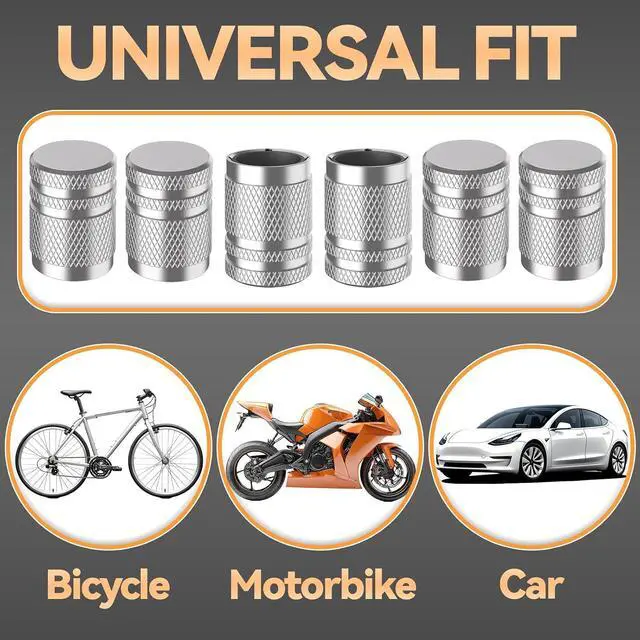 Alt view image 5 of 6 - Tire Valve Stem Caps - (6 pcs), Tire Caps, Tire Valve Caps,Metal Valve Stem Caps, Valve Stem Cap,Universal Fit for Car/Motorcycles/Bikes/Trucks, Anti-Corrosion (Silver)