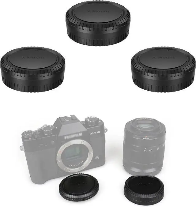 Main image of JJC Body Cap & Rear Lens Cap Cover for Fujifilm X Mount Cameras, 3-Pack | for Fuji Fujifilm X-M5 X-T50 X-T30 II X-T5 X-T4 X-T3 X-PRO3 X-PRO2 X-H2 X-H2S X-S20 X-S10 X-E4 X-E3 X-A5 X-A10 X-T200 X-T100