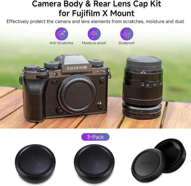 Alt view image 2 of 6 - JJC Body Cap & Rear Lens Cap Cover for Fujifilm X Mount Cameras, 3-Pack | for Fuji Fujifilm X-M5 X-T50 X-T30 II X-T5 X-T4 X-T3 X-PRO3 X-PRO2 X-H2 X-H2S X-S20 X-S10 X-E4 X-E3 X-A5 X-A10 X-T200 X-T100