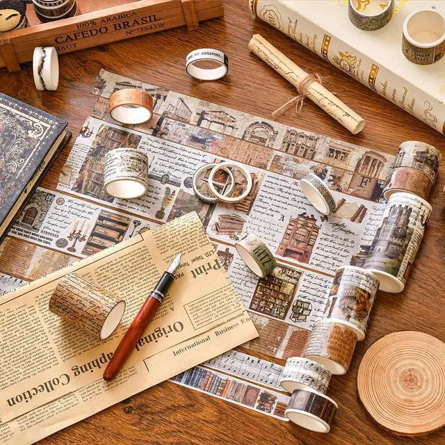 Alt view image 2 of 7 - 18 Rolls Vintage Washi Tape Pack Retro Arts Adhesive Tapes Wide Monologue Decorative Masking Tape Sets for Craft, Kids, Scrapbook, DIY, Gift Wrapping (Past Events)