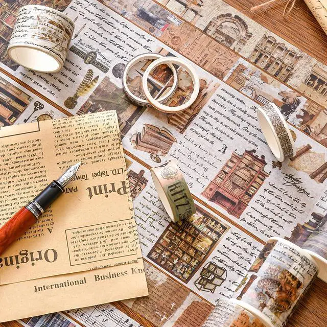 Alt view image 5 of 7 - 18 Rolls Vintage Washi Tape Pack Retro Arts Adhesive Tapes Wide Monologue Decorative Masking Tape Sets for Craft, Kids, Scrapbook, DIY, Gift Wrapping (Past Events)