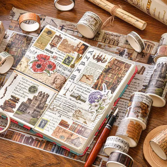 Alt view image 4 of 7 - 18 Rolls Vintage Washi Tape Pack Retro Arts Adhesive Tapes Wide Monologue Decorative Masking Tape Sets for Craft, Kids, Scrapbook, DIY, Gift Wrapping (Past Events)