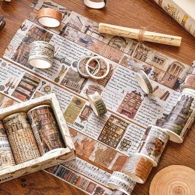 Alt view image 6 of 7 - 18 Rolls Vintage Washi Tape Pack Retro Arts Adhesive Tapes Wide Monologue Decorative Masking Tape Sets for Craft, Kids, Scrapbook, DIY, Gift Wrapping (Past Events)