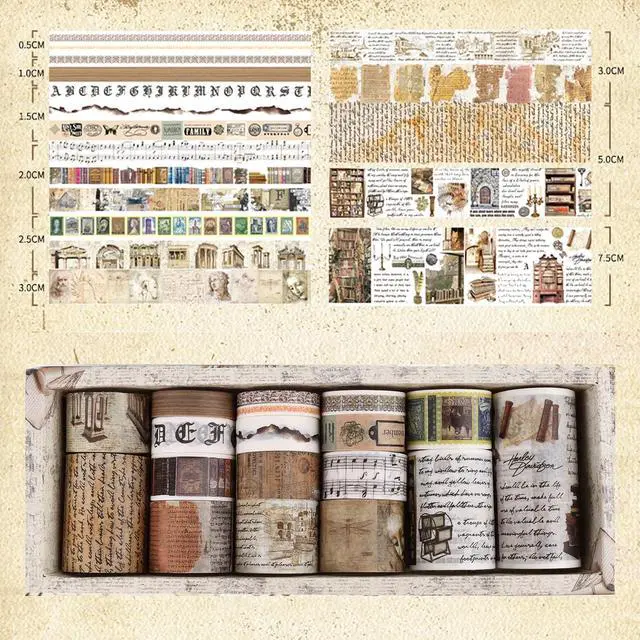Alt view image 3 of 7 - 18 Rolls Vintage Washi Tape Pack Retro Arts Adhesive Tapes Wide Monologue Decorative Masking Tape Sets for Craft, Kids, Scrapbook, DIY, Gift Wrapping (Past Events)