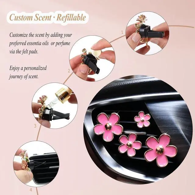 Alt view image 6 of 7 - ORIESSE Pink Car Accessories,Flower Car Air Freshener Vent Clips | 4pcs Girly Daisy Flower Air Vent Clips Car Decor for Women,Lavender Car Scent Decorations,Refillable Clips On Air Freshener