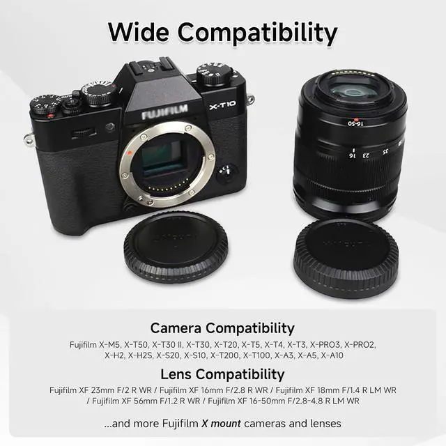 Alt view image 3 of 6 - JJC Body Cap & Rear Lens Cap Cover for Fujifilm X Mount Cameras, 3-Pack | for Fuji Fujifilm X-M5 X-T50 X-T30 II X-T5 X-T4 X-T3 X-PRO3 X-PRO2 X-H2 X-H2S X-S20 X-S10 X-E4 X-E3 X-A5 X-A10 X-T200 X-T100