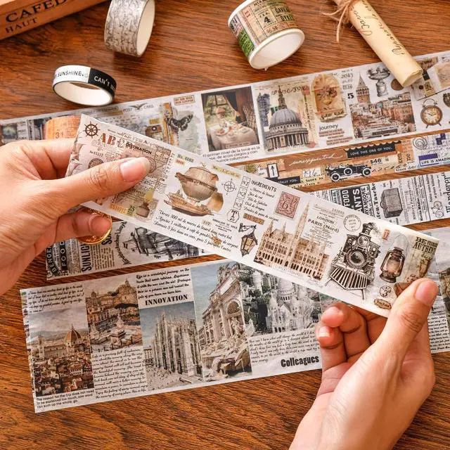 Alt view image 7 of 7 - 18 Rolls Vintage Washi Tape Pack Retro Arts Adhesive Tapes Wide Monologue Decorative Masking Tape Sets for Craft, Kids, Scrapbook, DIY, Gift Wrapping (Past Events)