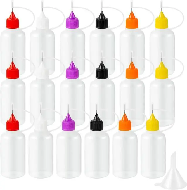 Main image of 18PCS Precision Needle Tip Glue Applicator Bottles, 6 Color 50ML/1.69 OZ Fine Needle Tip Squeeze Bottle with Mini Funnel for DIY Paint Paper Quilling Craft Glue Ink Liquid Acrylic Painting