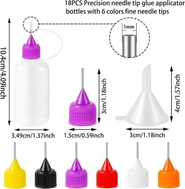 Alt view image 4 of 6 - 18PCS Precision Needle Tip Glue Applicator Bottles, 6 Color 50ML/1.69 OZ Fine Needle Tip Squeeze Bottle with Mini Funnel for DIY Paint Paper Quilling Craft Glue Ink Liquid Acrylic Painting