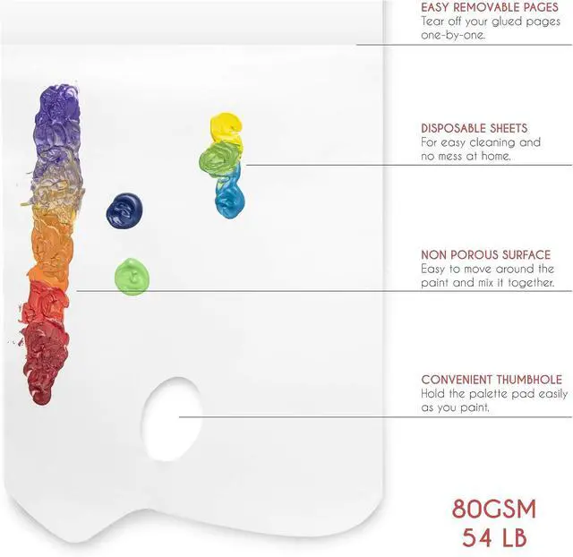 Alt view image 3 of 7 - Zenacolor - Paper Palette Pad - 50 Removable and Disposable Sheets for Painters - 80gsm, 24lb - Paint Mixing Palette for All Paints (Oil, Acrylic, Watercolor,...)