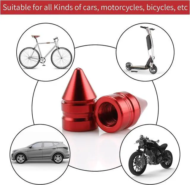 Alt view image 4 of 6 - SINGARO Car Tire Valve Caps, 4 Pieces of Universal Aluminum Alloy Tire Trim Accessories Dust Tire Covers for Cars, Trucks, SUVs and Motorcycles(Red)