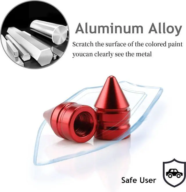 Alt view image 6 of 6 - SINGARO Car Tire Valve Caps, 4 Pieces of Universal Aluminum Alloy Tire Trim Accessories Dust Tire Covers for Cars, Trucks, SUVs and Motorcycles(Red)