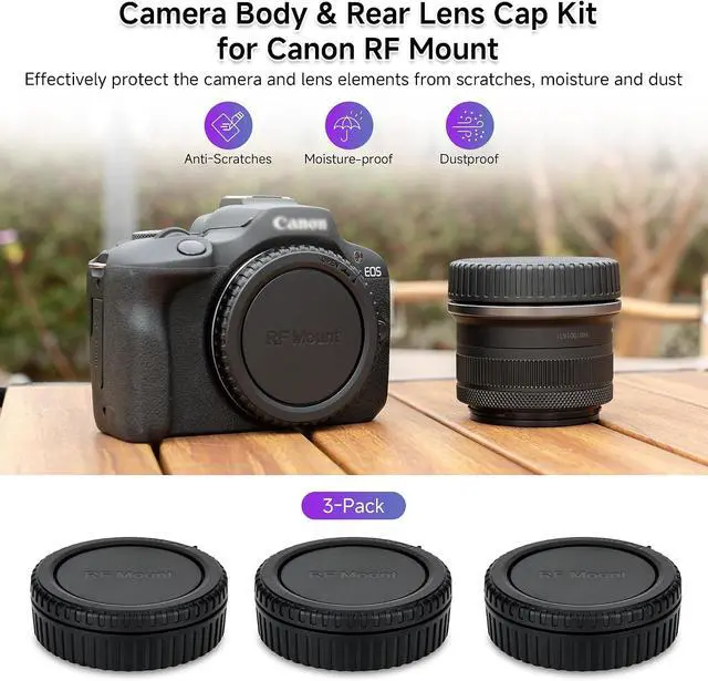 Alt view image 2 of 5 - JJC Rear Lens Cap & Body Cap Cover for Canon RF Mount Cameras, 3-Pack | Replaces RF Rear Lens Cap & R-F-5 Body Cap, for Canon EOS R100 R50 R10 R8 R7 R6 V R6 Mark II R6 R5C R5 Mark II R5 R3 R RP