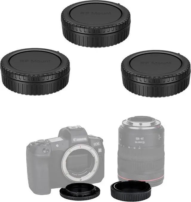 Main image of JJC Rear Lens Cap & Body Cap Cover for Canon RF Mount Cameras, 3-Pack | Replaces RF Rear Lens Cap & R-F-5 Body Cap, for Canon EOS R100 R50 R10 R8 R7 R6 V R6 Mark II R6 R5C R5 Mark II R5 R3 R RP
