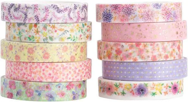 Alt view image 2 of 6 - YUBBAEX 10 Rolls Sparkling Washi Tape Set 8mm Skinny Gold Foil Decorative Masking Washi Tapes for Journal,Scrapbook, Planner, DIY Crafts (Beautiful Flowers)