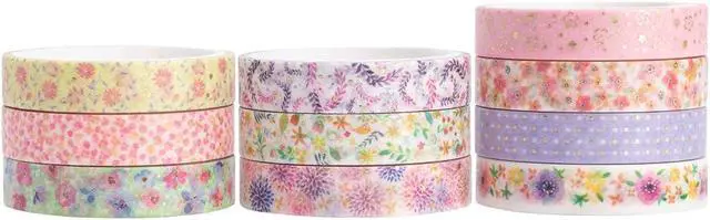 Alt view image 3 of 6 - YUBBAEX 10 Rolls Sparkling Washi Tape Set 8mm Skinny Gold Foil Decorative Masking Washi Tapes for Journal,Scrapbook, Planner, DIY Crafts (Beautiful Flowers)