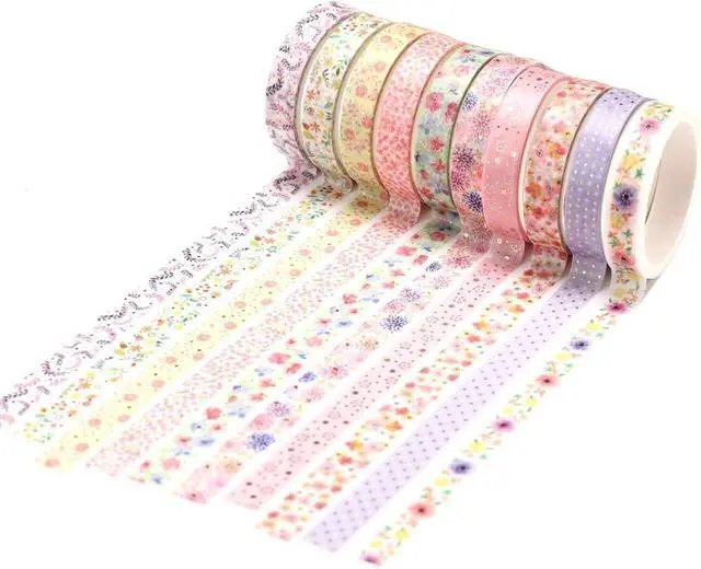 Alt view image 4 of 6 - YUBBAEX 10 Rolls Sparkling Washi Tape Set 8mm Skinny Gold Foil Decorative Masking Washi Tapes for Journal,Scrapbook, Planner, DIY Crafts (Beautiful Flowers)