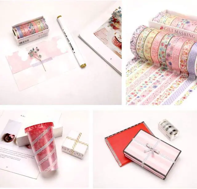 Alt view image 5 of 6 - YUBBAEX 10 Rolls Sparkling Washi Tape Set 8mm Skinny Gold Foil Decorative Masking Washi Tapes for Journal,Scrapbook, Planner, DIY Crafts (Beautiful Flowers)