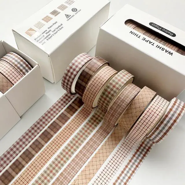 Alt view image 2 of 7 - Vintage Washi Tape Set 8 Rolls Thin Retro Decorative Antique Patterns Masking Tapes for Arts, DIY Crafts, Journals, Planners, Scrapbook, Wrapping (Retro Plaid)