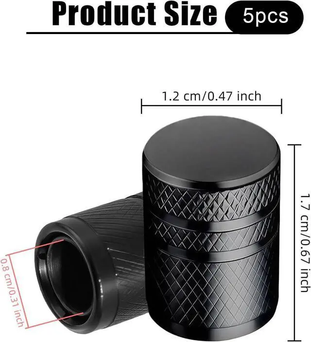 Alt view image 2 of 6 - 5 PCS Tire Valve Stem Caps - Anodized Aluminum Tire Valve Caps, Corrosion Resistant Universal Stem Covers for Cars Trucks Motorcycles SUVs Bikes (Black)
