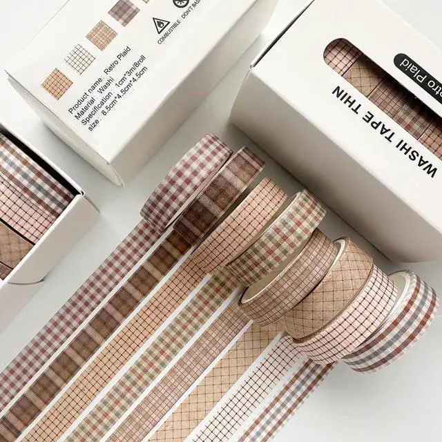 Alt view image 5 of 7 - Vintage Washi Tape Set 8 Rolls Thin Retro Decorative Antique Patterns Masking Tapes for Arts, DIY Crafts, Journals, Planners, Scrapbook, Wrapping (Retro Plaid)