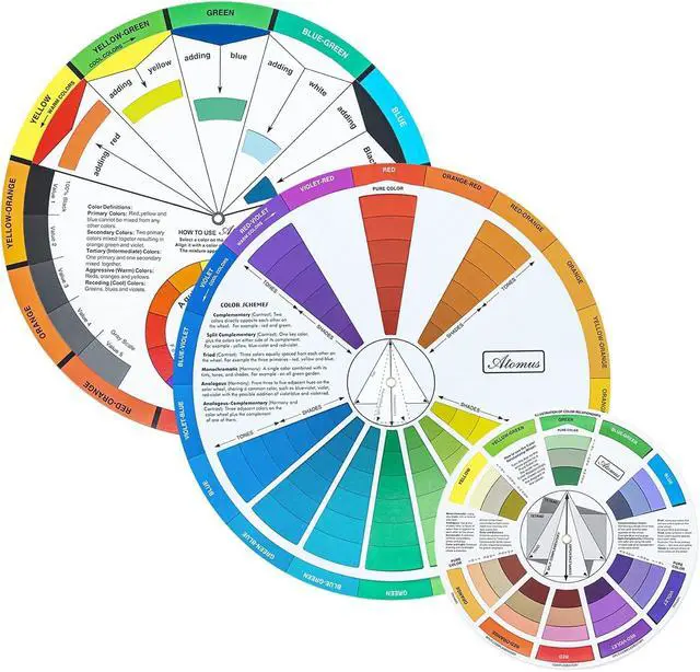 Alt view image 2 of 7 - Mcbazel 3 Pieces Artist Color Mixing Guides Wheel, Paint Mixing Learning Art Teaching Tool & Theory Chart for Painting, Makeup, Tattoo Design - Large & Pocket Sizes for Studio & Class (3 Sizes)