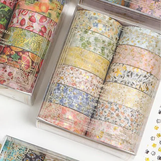 Alt view image 2 of 6 - 12 Rolls Charming Washi Tape Set Gold Silver Foil Detailing Arts Adhesive Tapes Basic Patterns Decorative Masking Tape Sets for Craft, Kids, Scrapbook, DIY, Gift Wrapping (Spring Bloom)