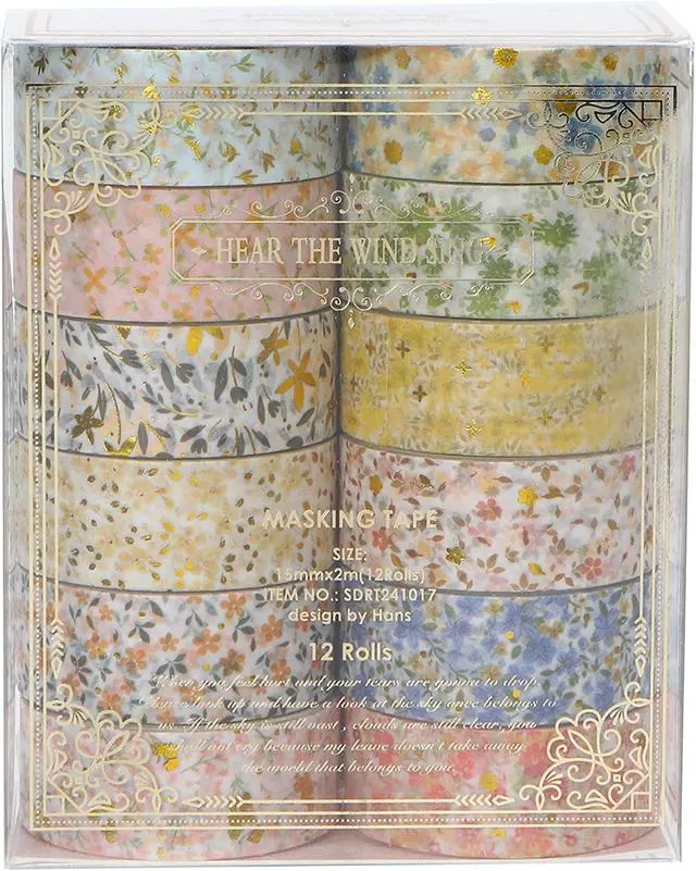 Alt view image 3 of 6 - 12 Rolls Charming Washi Tape Set Gold Silver Foil Detailing Arts Adhesive Tapes Basic Patterns Decorative Masking Tape Sets for Craft, Kids, Scrapbook, DIY, Gift Wrapping (Spring Bloom)