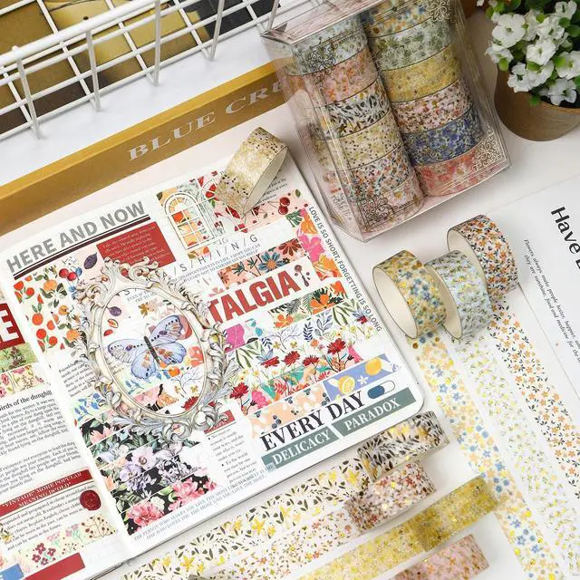 Alt view image 4 of 6 - 12 Rolls Charming Washi Tape Set Gold Silver Foil Detailing Arts Adhesive Tapes Basic Patterns Decorative Masking Tape Sets for Craft, Kids, Scrapbook, DIY, Gift Wrapping (Spring Bloom)
