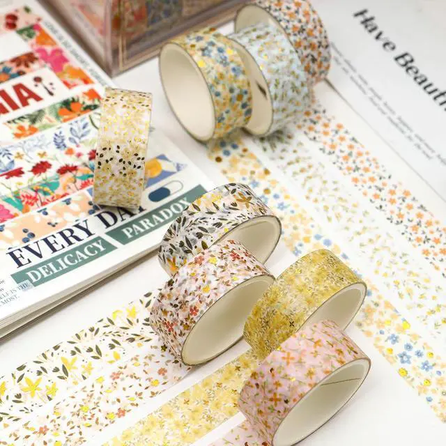 Alt view image 5 of 6 - 12 Rolls Charming Washi Tape Set Gold Silver Foil Detailing Arts Adhesive Tapes Basic Patterns Decorative Masking Tape Sets for Craft, Kids, Scrapbook, DIY, Gift Wrapping (Spring Bloom)