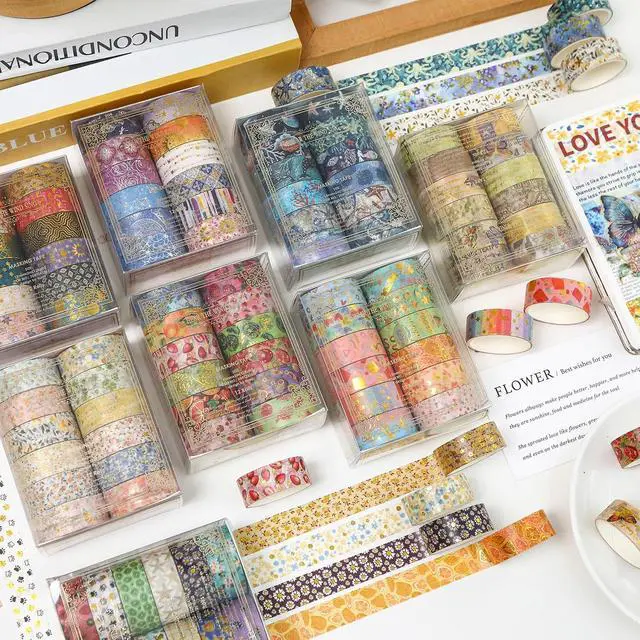 Alt view image 6 of 6 - 12 Rolls Charming Washi Tape Set Gold Silver Foil Detailing Arts Adhesive Tapes Basic Patterns Decorative Masking Tape Sets for Craft, Kids, Scrapbook, DIY, Gift Wrapping (Spring Bloom)