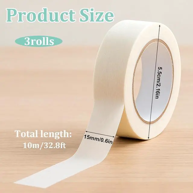 Alt view image 2 of 7 - 3 Rolls White Washi Tape, 32.8 Ft X 0.6 Inch Decorative Tape for Crafts Self-Adhesive Plain White Masking Tapes Thin Masking Tapes for Scrapbooks Planners Gifts Wrapping DIY Crafts
