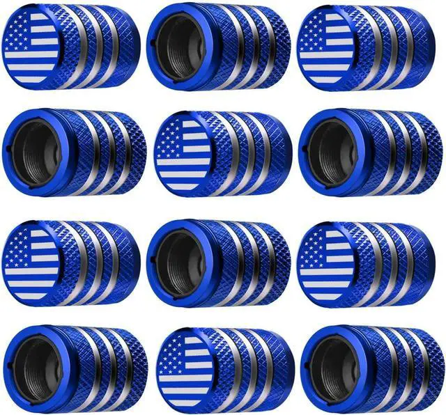 Main image of DECURCAR Tire Valve Stem Caps 12 Pack American Flag - Blue | Tire Air Caps Aluminum with Plastic Liner TPMS Safe Corrosion Resistant Dust Proof Universal for Car Truck Motorcycle Bike