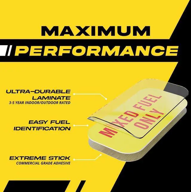 Alt view image 2 of 7 - Mixed Fuel Only Sticker, 2 Cycle Labels for Outdoor Fuel Power Equipment - Weather Proof, Extreme Stick, Commercial Grade Labelss by Fuel Stickers - USA Made (2x1 inch), 4 Labels