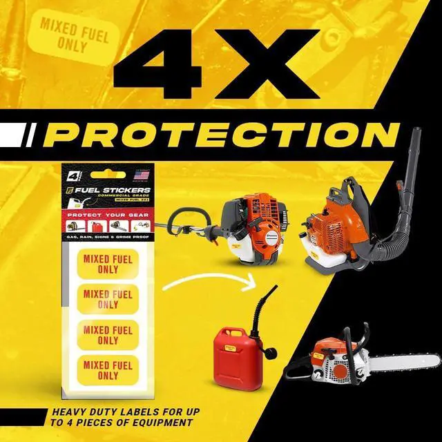 Alt view image 3 of 7 - Mixed Fuel Only Sticker, 2 Cycle Labels for Outdoor Fuel Power Equipment - Weather Proof, Extreme Stick, Commercial Grade Labelss by Fuel Stickers - USA Made (2x1 inch), 4 Labels