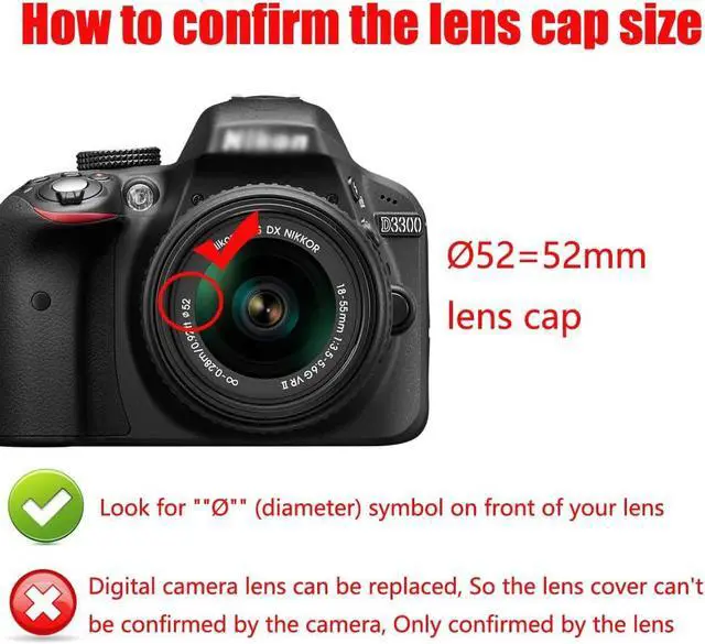Alt view image 3 of 7 - 52mm Lens Cap for Nikon D5500 D5200 D5100 D3200 w/NIKKOR AF-S 18-55mm | Compatible for Canon EF-M 18-55mm 55-200mm