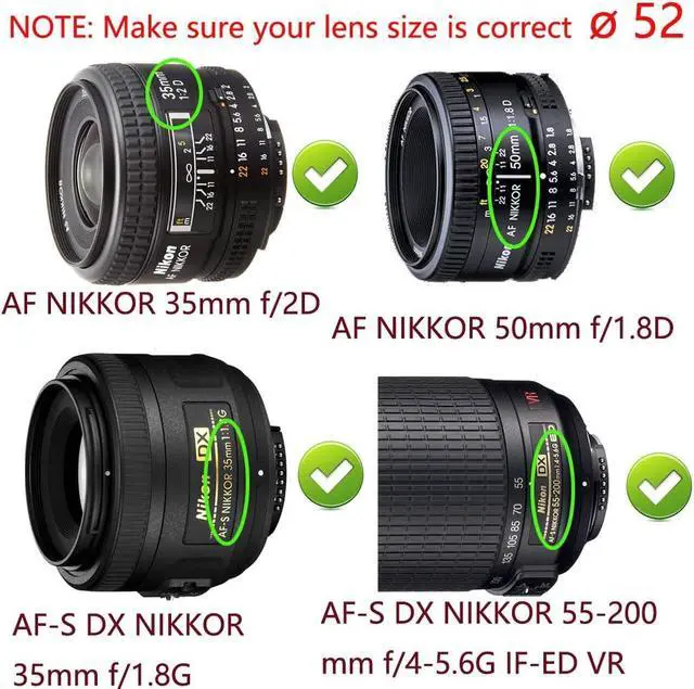 Alt view image 5 of 7 - 52mm Lens Cap for Nikon D5500 D5200 D5100 D3200 w/NIKKOR AF-S 18-55mm | Compatible for Canon EF-M 18-55mm 55-200mm