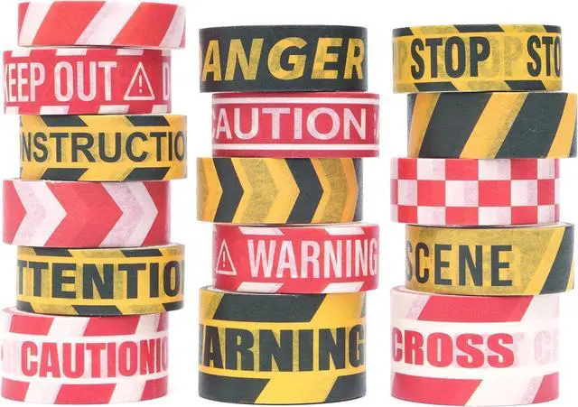 Main image of Caution Line Washi Tape Set 16 Rolls Yellow Red Boundary Masking Transportation Toy Decorative Tapes for Arts, DIY Crafts, Journals, Planners, Scrapbook, Wrapping