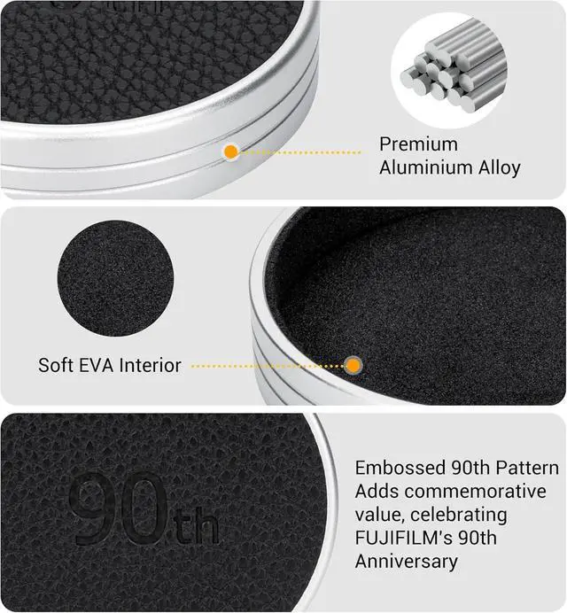 Alt view image 3 of 7 - Retro Leather Lens Cap for Fujifilm Insta Mini EVO, Aluminum Anti-Dust Anti-Scratches Lightweight Camera Lens Cover with Soft EVA Interior, Accessories for Fuji Mini Evo Lens Protection Cover