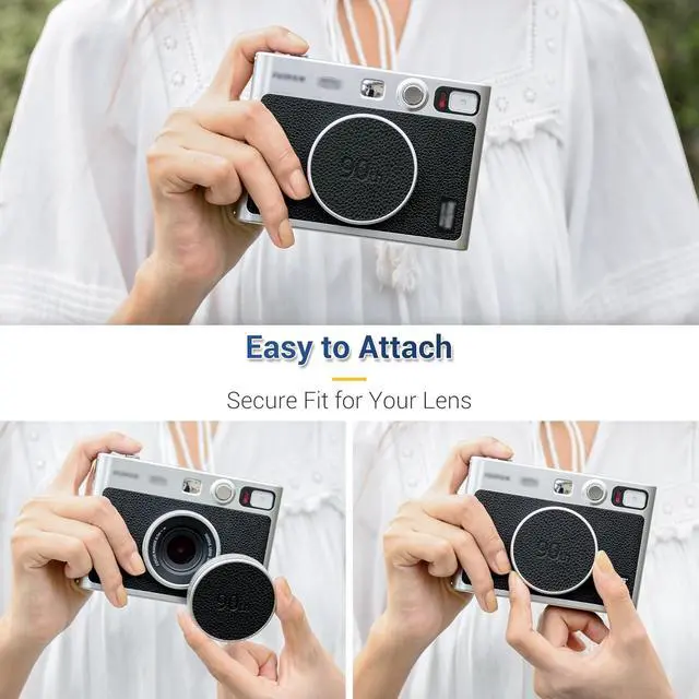 Alt view image 4 of 7 - Retro Leather Lens Cap for Fujifilm Insta Mini EVO, Aluminum Anti-Dust Anti-Scratches Lightweight Camera Lens Cover with Soft EVA Interior, Accessories for Fuji Mini Evo Lens Protection Cover