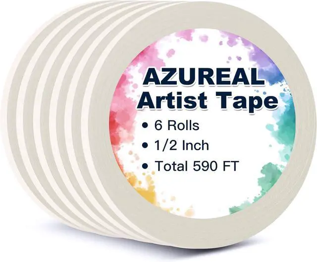 Main image of AZUREAL Artist Tape 6 Rolls, White Watercolor Tape for Paper Border, 1/2 Inch Wide and Total 590 FT Long Art Tape, Acid Free Artists Tape for Masking, Drafting and Painting