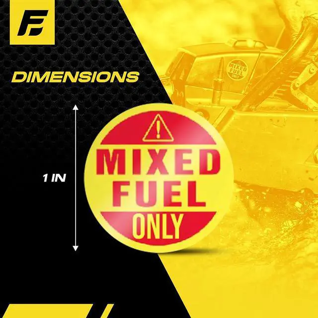Alt view image 2 of 5 - Mixed Fuel Only Sticker, 2 Cycle Labels for Outdoor Fuel Power Equipment - Weather Proof, Extreme Stick, Commercial Grade Labels by Fuel Stickers - USA Made (1" Round), 4 Pack